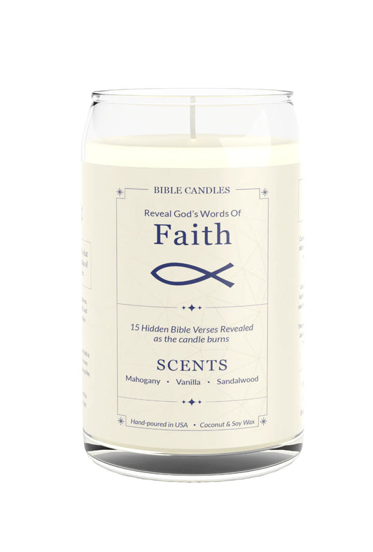 Faith Bible Candle - Mahogany, Vanilla & Sandalwood Scent with Hidden Verses-0